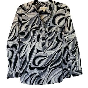 MICHAEL Michael‎ Kors Women's Size 8 Retro Swirl Print Blouse Cotton Shirt Top